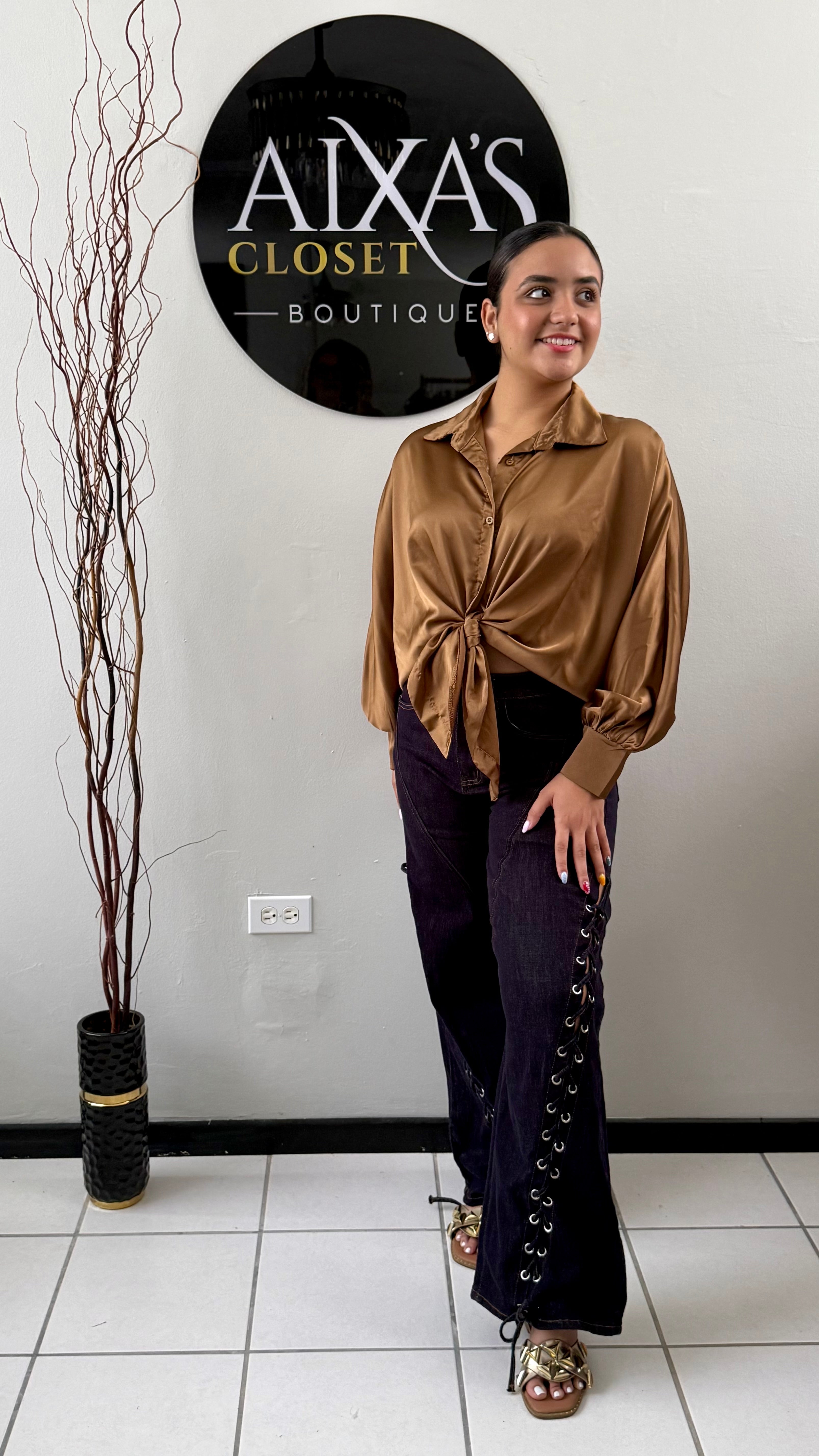 Mocha Satin Glow Blouse