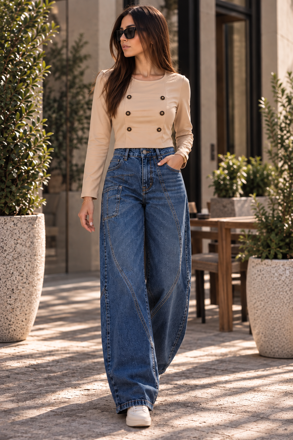 Napoleon Chic Button Detail Top – Beige