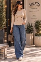 Napoleon Chic Button Detail Top – Beige