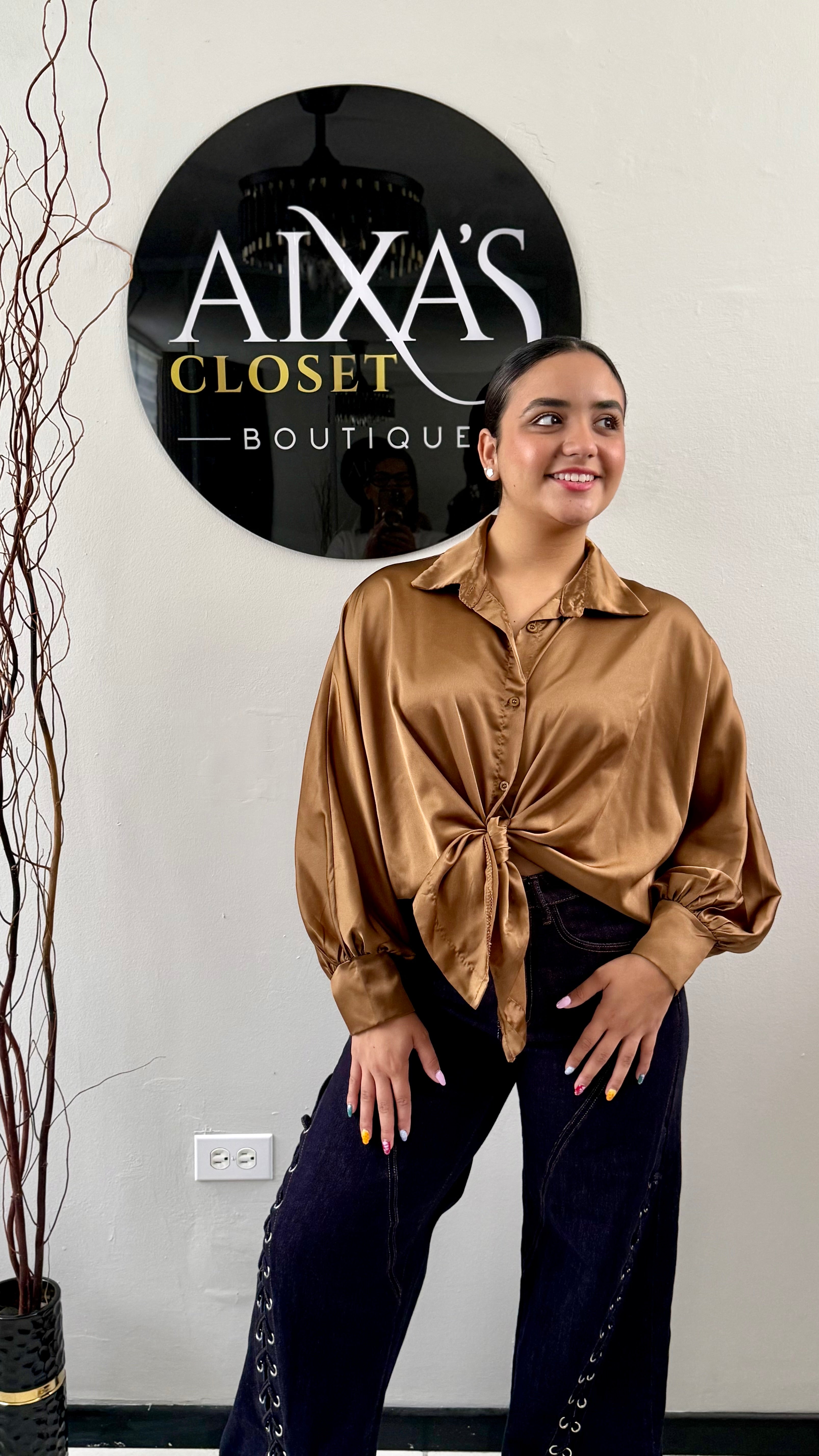 Mocha Satin Glow Blouse