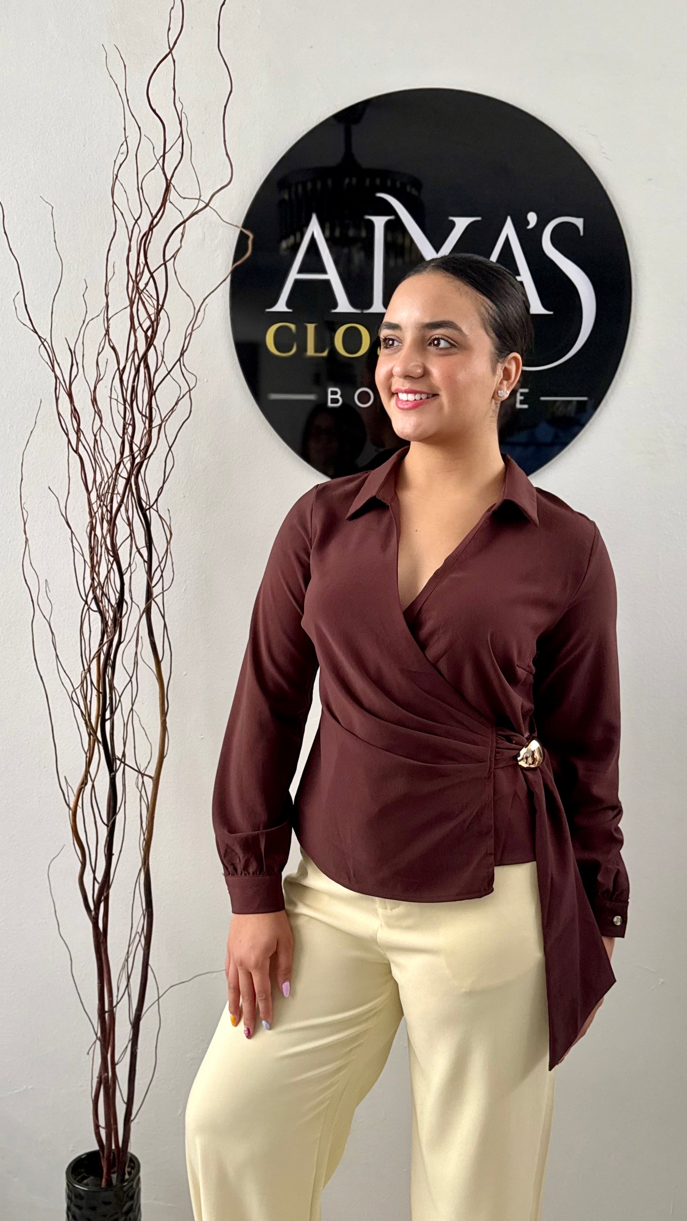 Chocolate Luxe Wrap Top