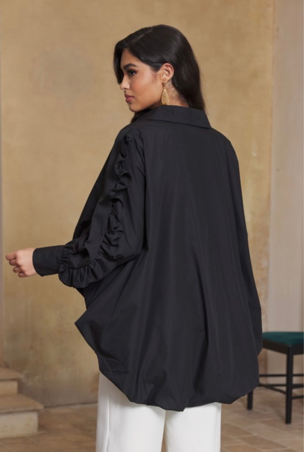 Sophisticated Ruffle Sleeve Blouse Black