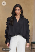 Sophisticated Ruffle Sleeve Blouse Black