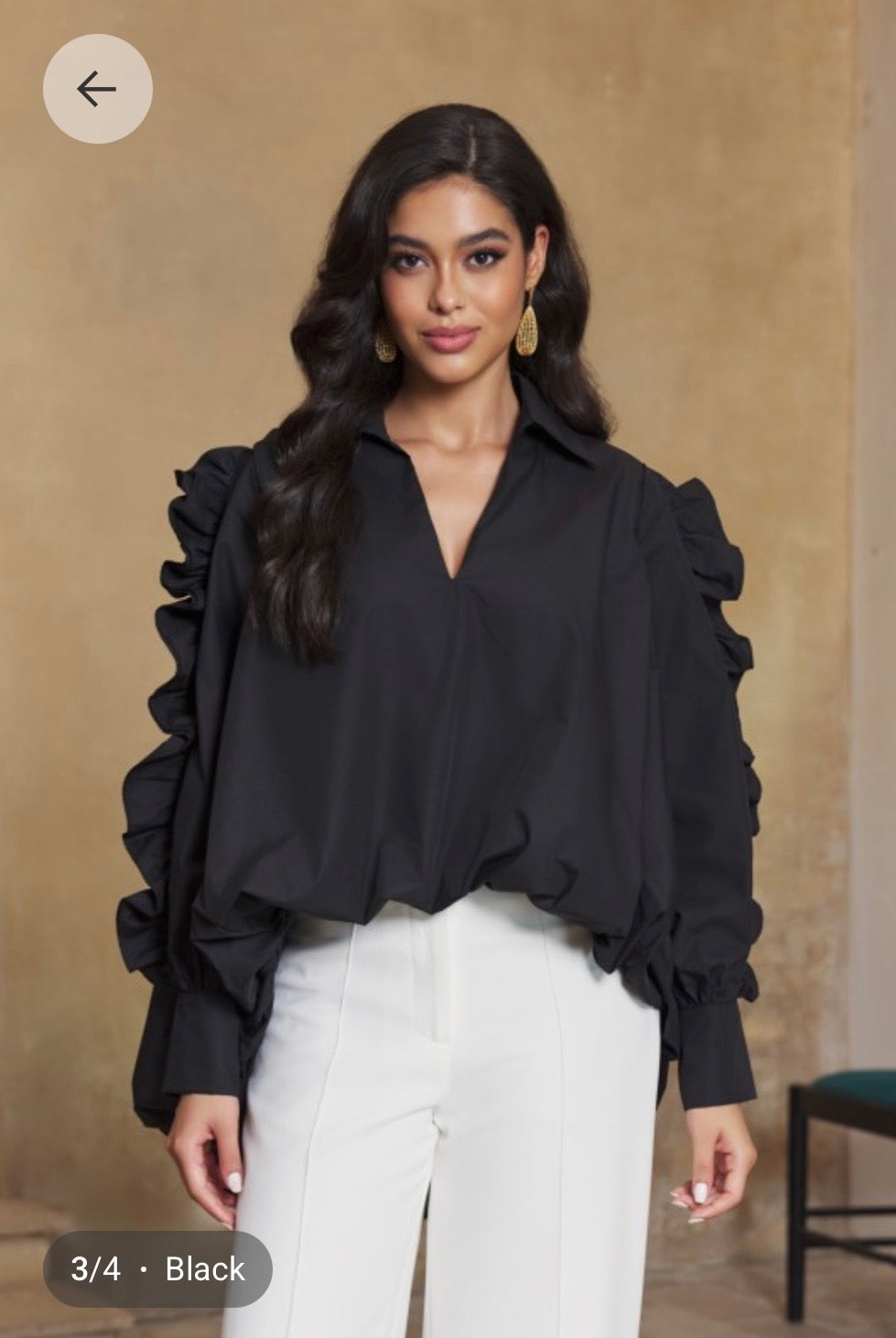 Sophisticated Ruffle Sleeve Blouse Black
