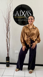 Mocha Satin Glow Blouse