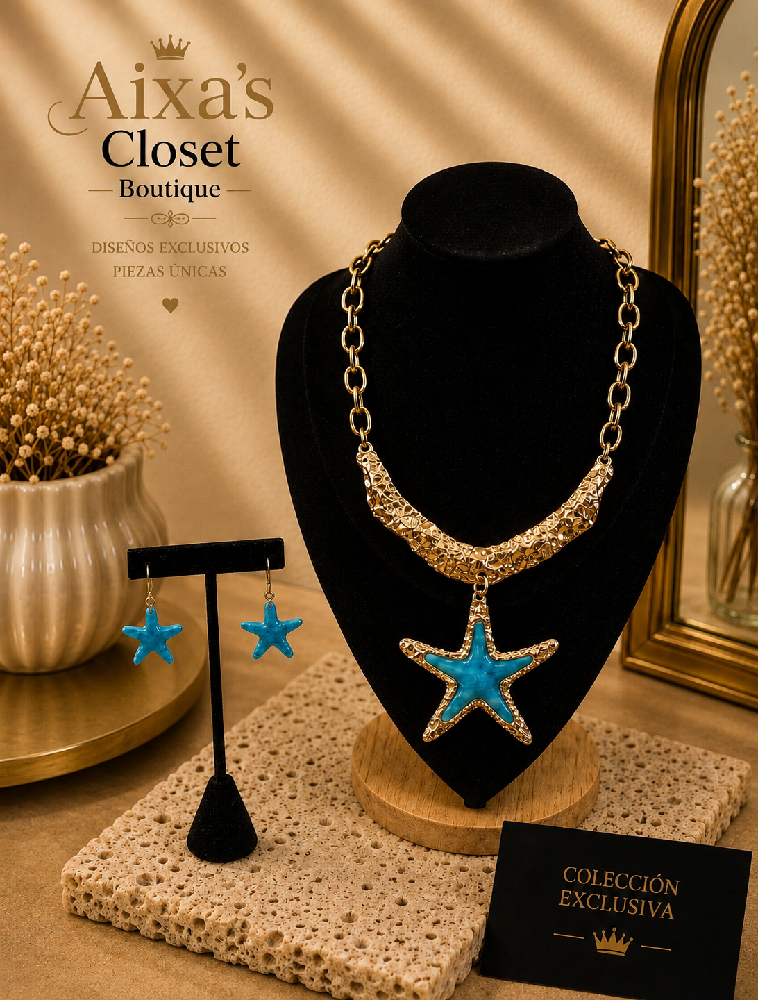 Spanish Designer Starfish Statement Necklace & Earrings Set