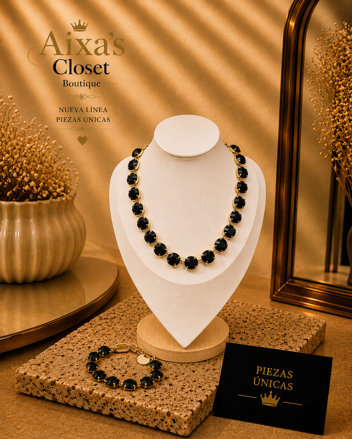 Noir Élégance Gold-Plated Statement Necklace