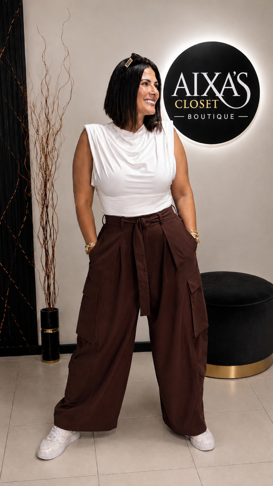 Zara Chocolate Brown Wide-Leg Cargo Pants