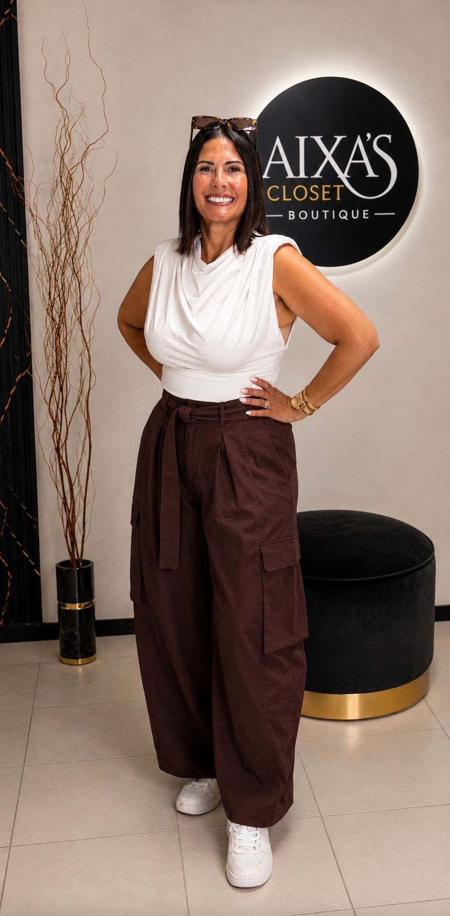 Zara Chocolate Brown Wide-Leg Cargo Pants