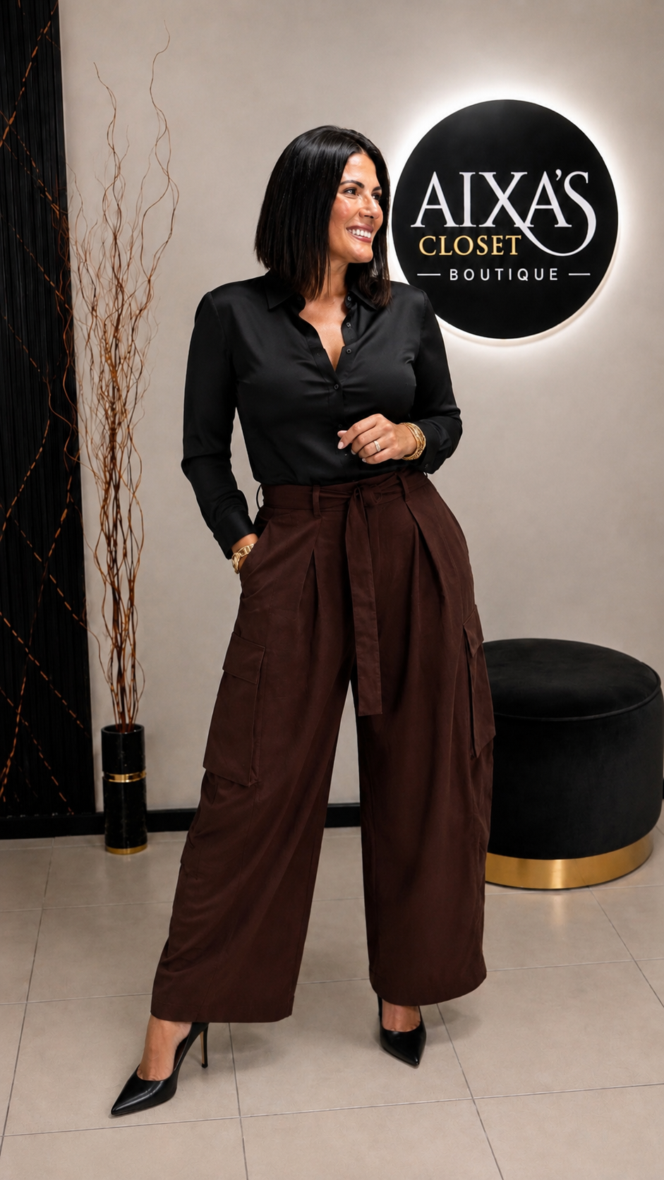 Zara Chocolate Brown Wide-Leg Cargo Pants