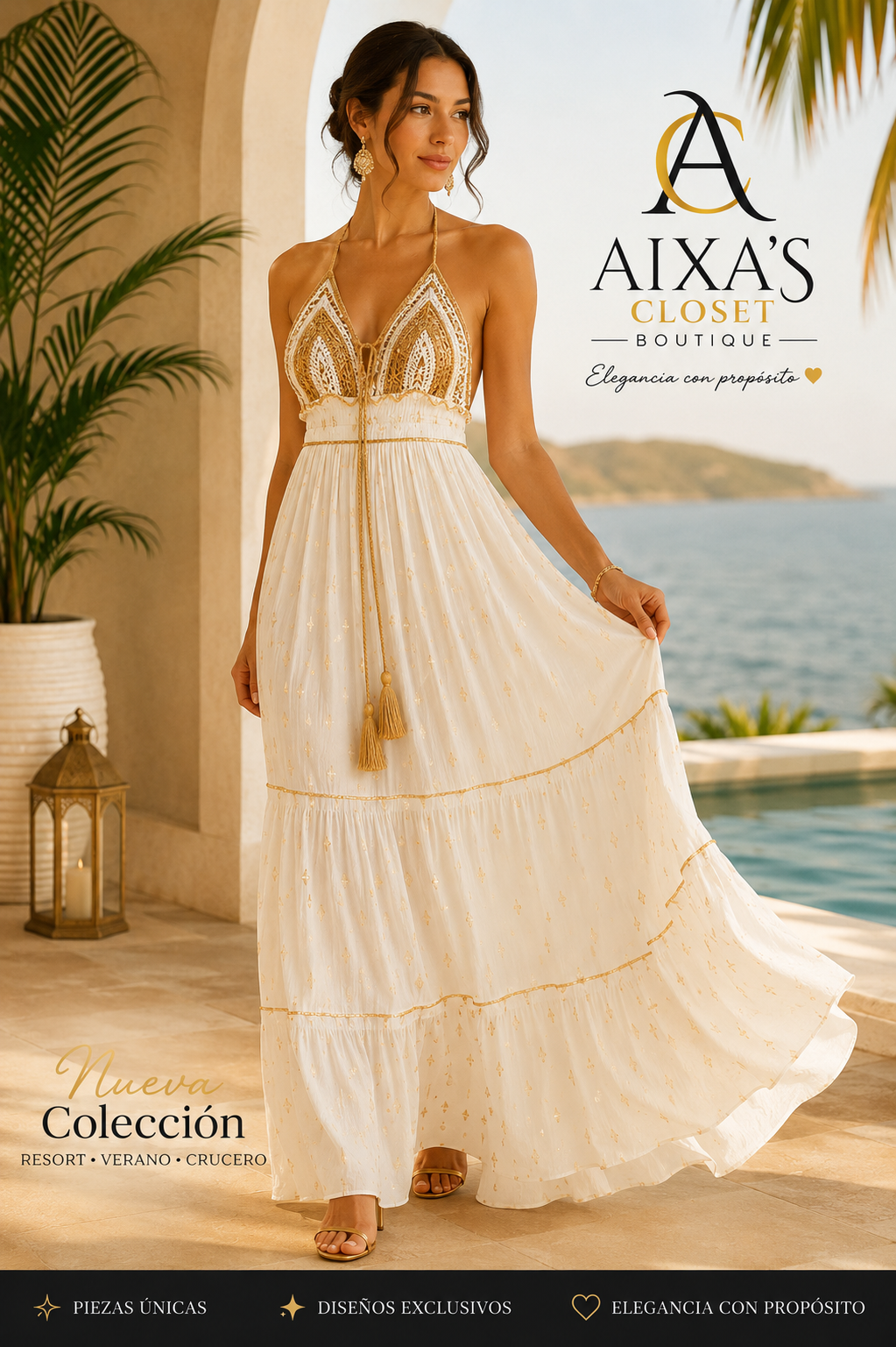 Golden Resort Crochet Maxi Dress