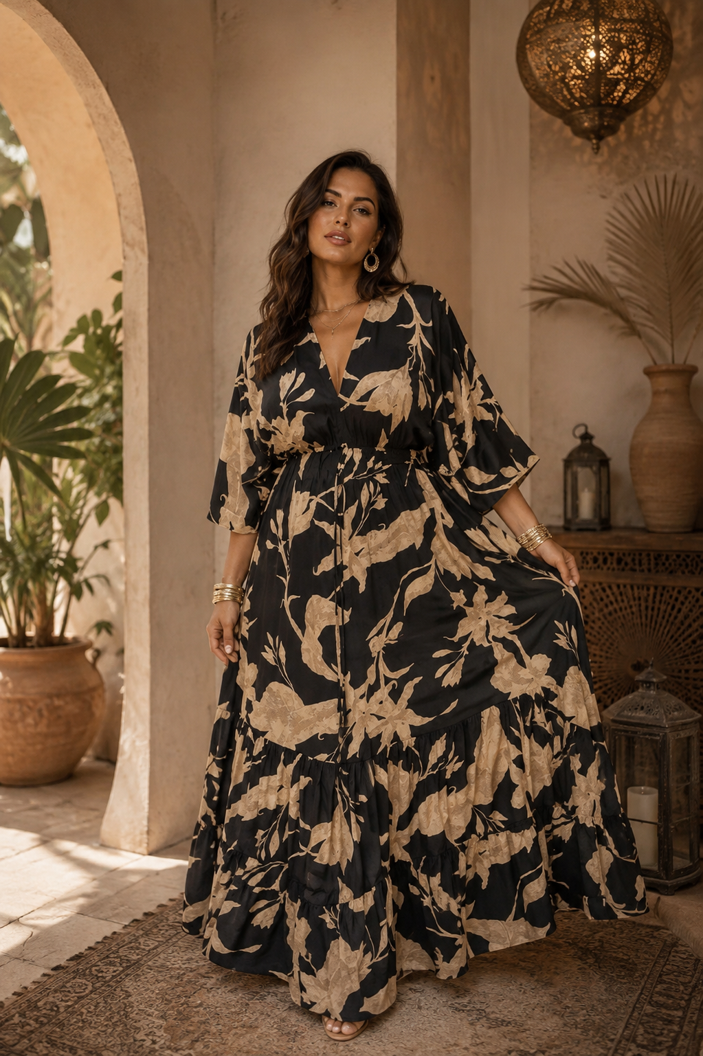 Black & Taupe Floral Maxi Dress