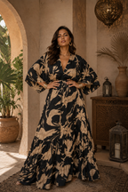 Black & Taupe Floral Maxi Dress