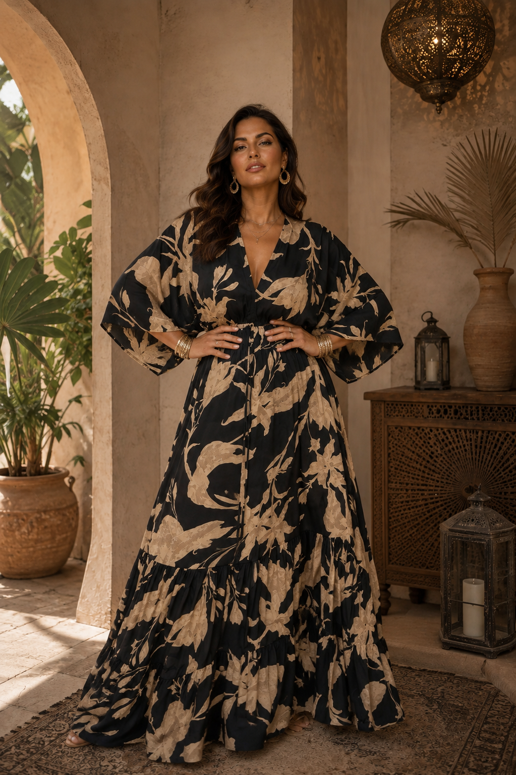 Black & Taupe Floral Maxi Dress