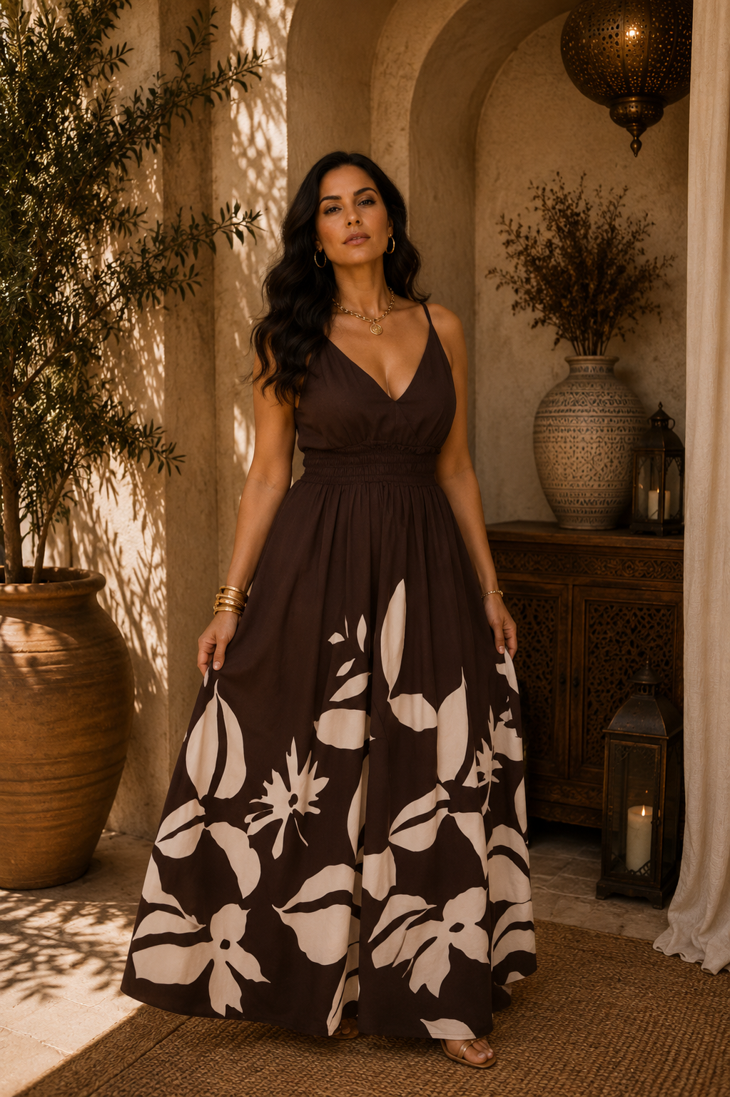 Mocha Floral Maxi Dress