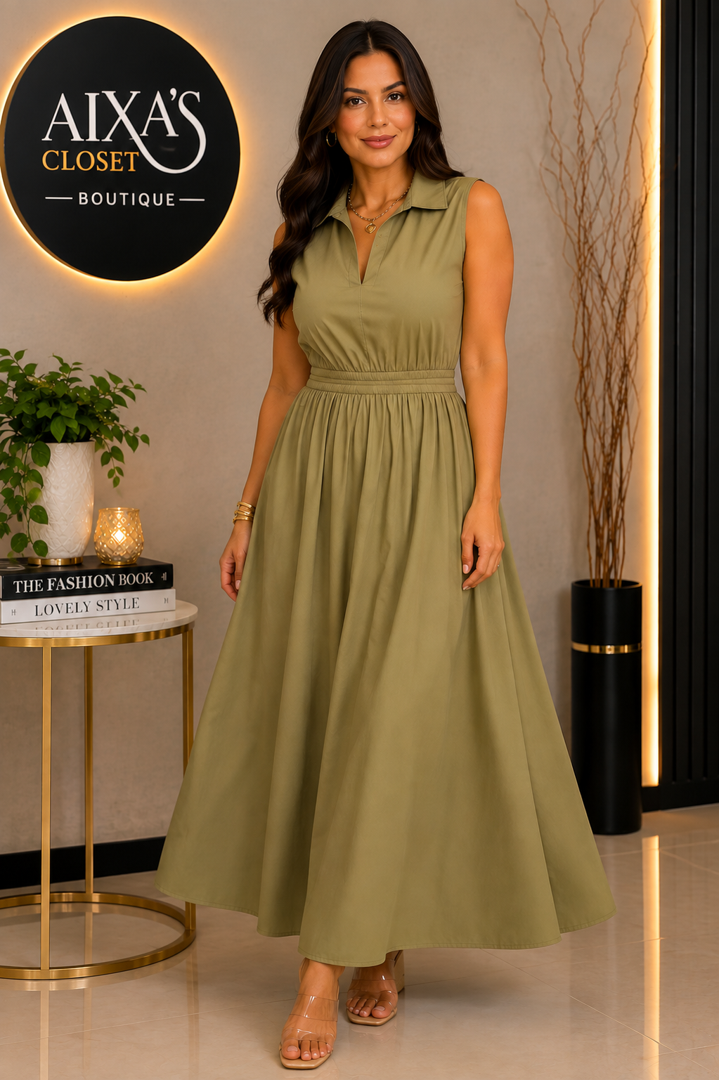 Calvin Klein Olive Green Maxi Dress