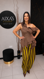 Asymmetrical Ruffle Statement Top – Mocha Brown