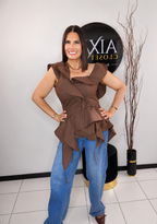 Asymmetrical Ruffle Statement Top – Mocha Brown