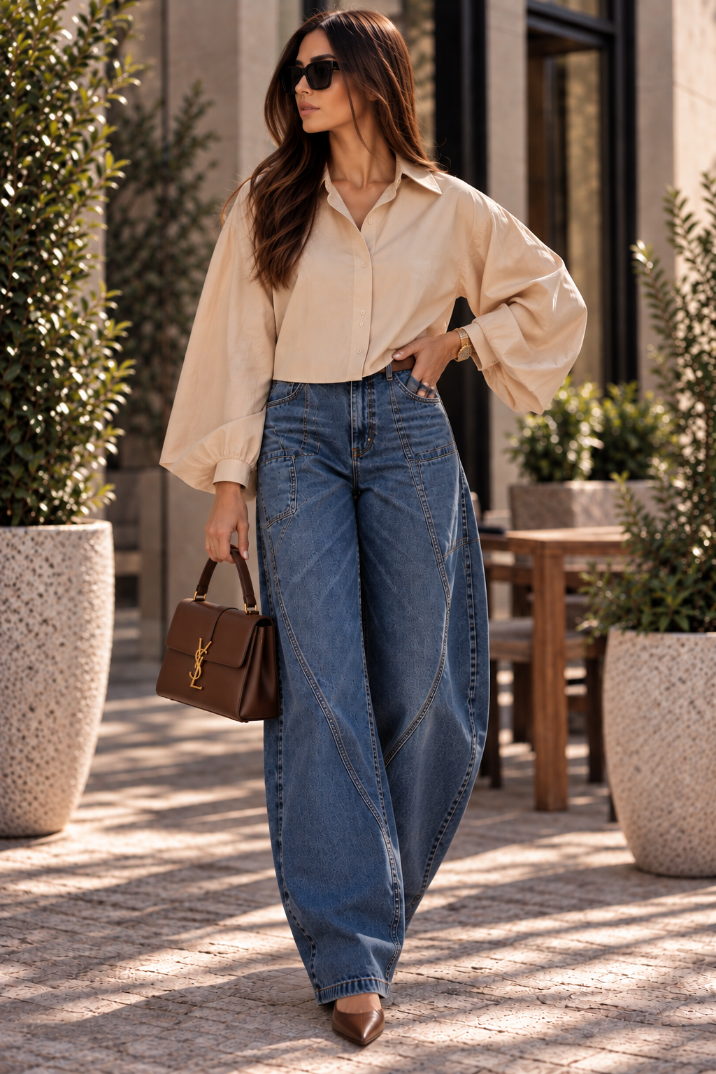Sculpted Barrel Jeans – High Waist Seam Detail Denim