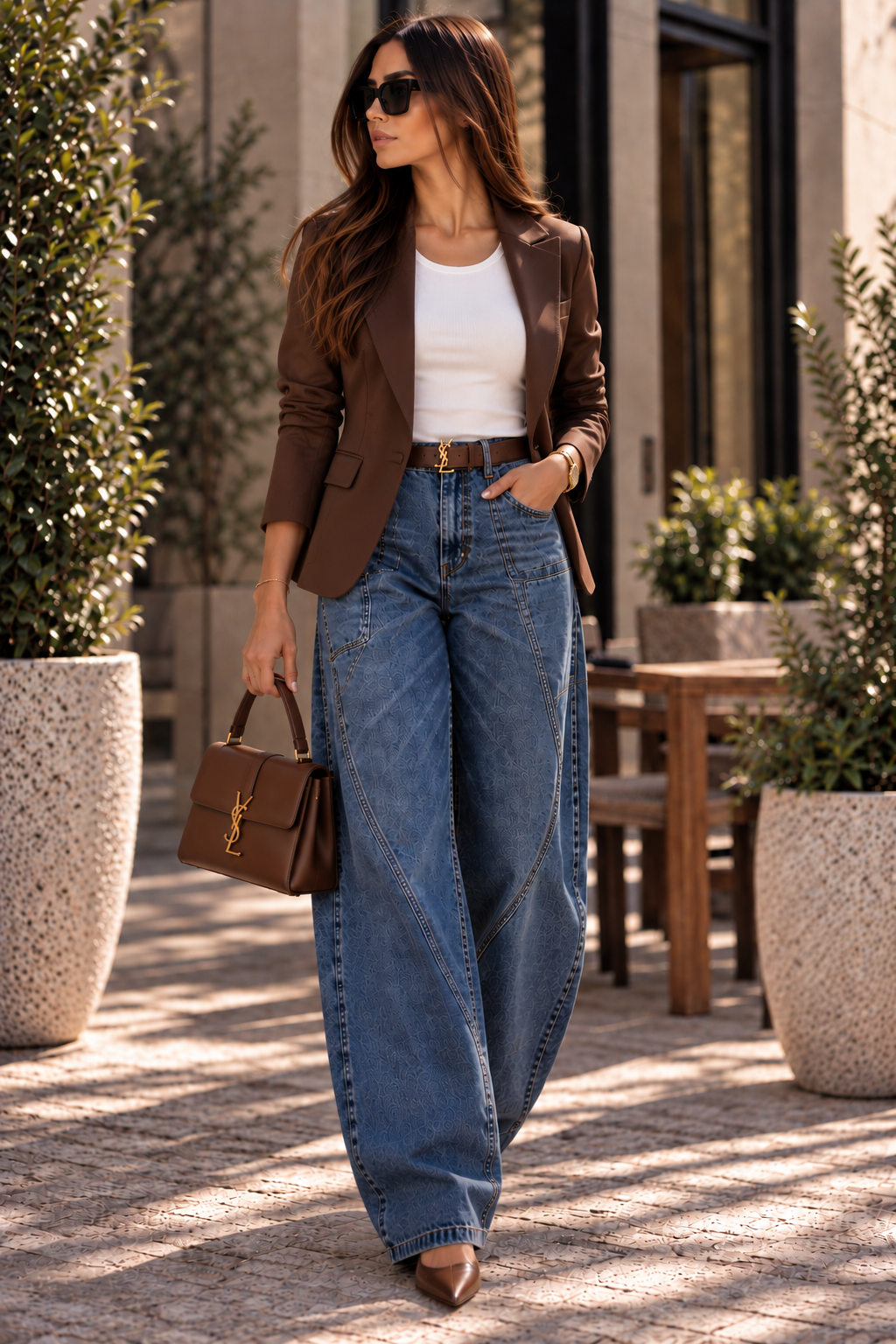 Sculpted Barrel Jeans – High Waist Seam Detail Denim