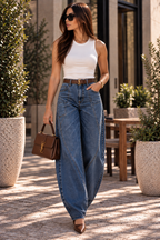 Sculpted Barrel Jeans – High Waist Seam Detail Denim