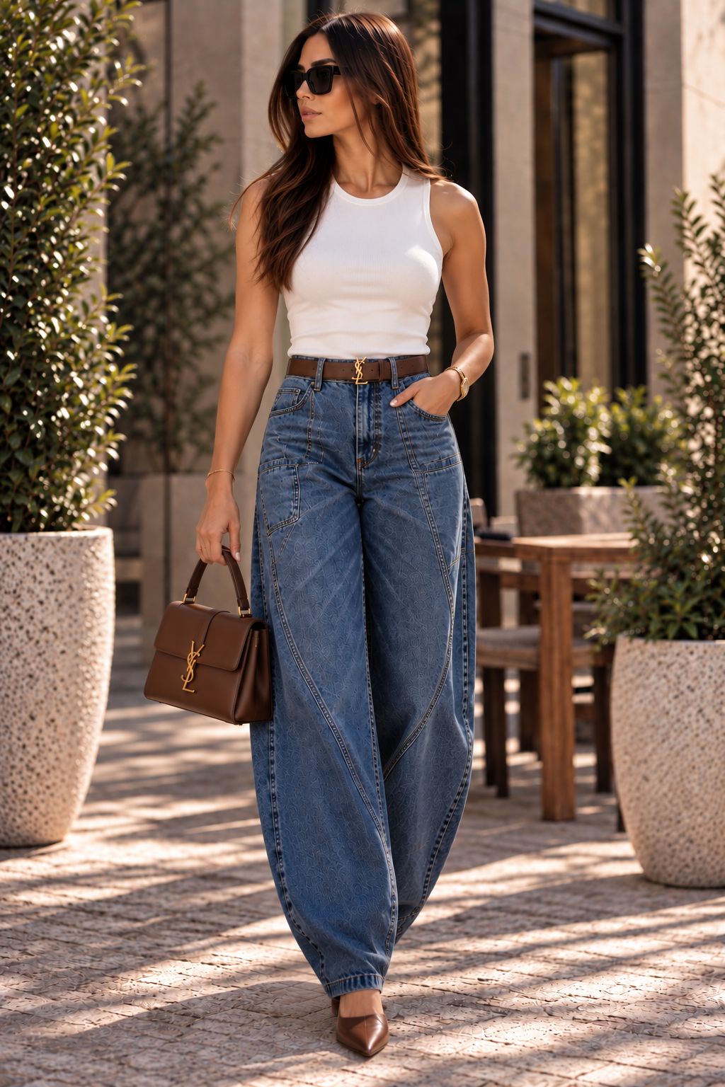 Sculpted Barrel Jeans – High Waist Seam Detail Denim