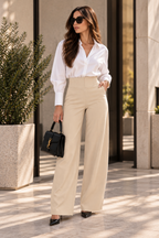 Taupe High-Waist Wide Leg Dress Pants