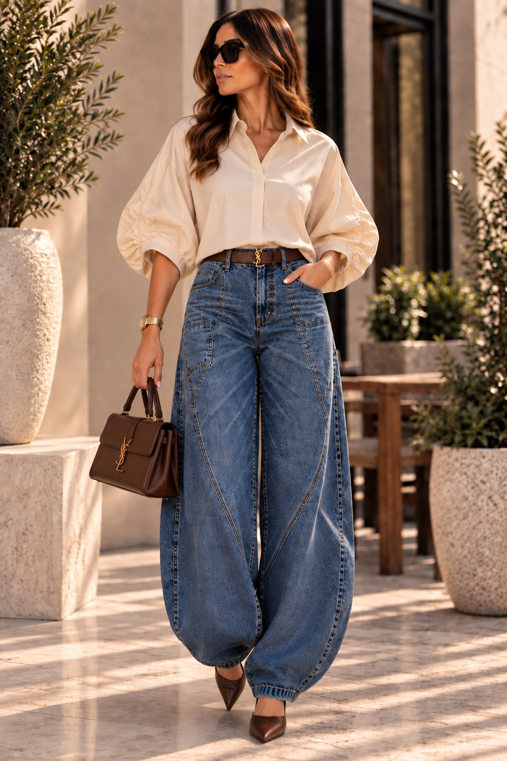 Italian Cream Balloon Sleeve Shirt – Chic Oversized Blouse