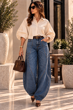 Italian Cream Balloon Sleeve Shirt – Chic Oversized Blouse