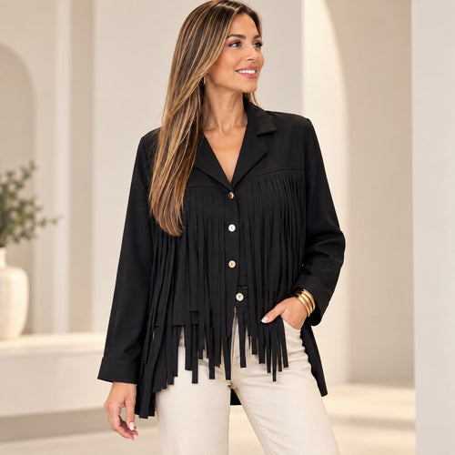 Black Fringe Statement Vest