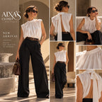 Elegant White High Neck Tie-Back Blouse