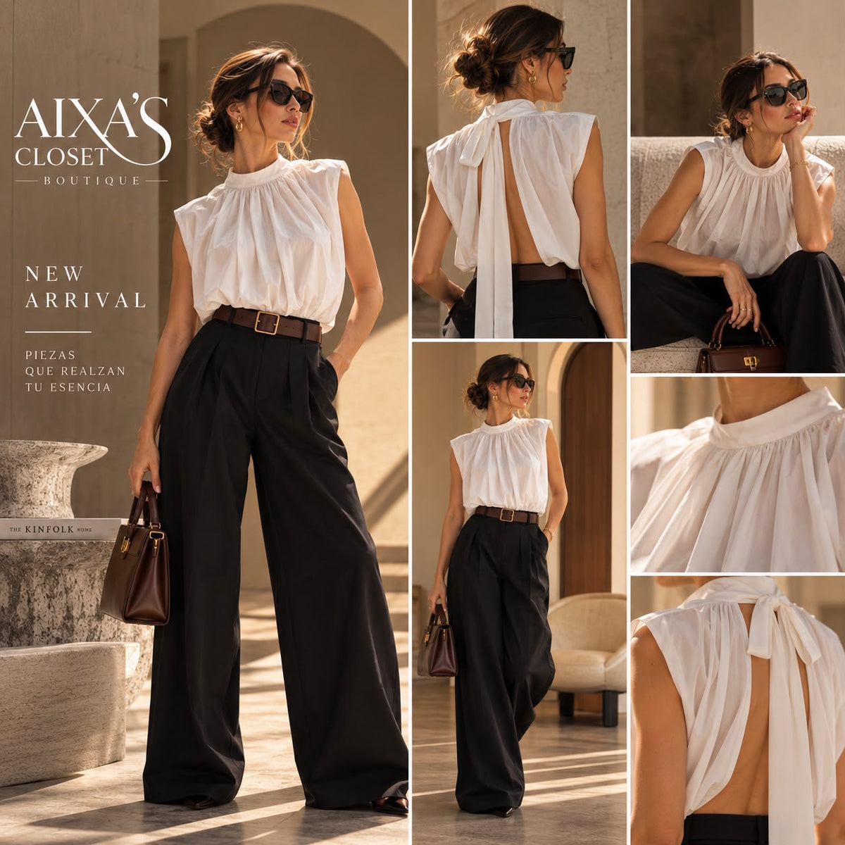 Elegant White High Neck Tie-Back Blouse